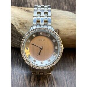 Women's Geneve Pink Dial Rhinestone Indexes And Bezel silver Tone New Battery